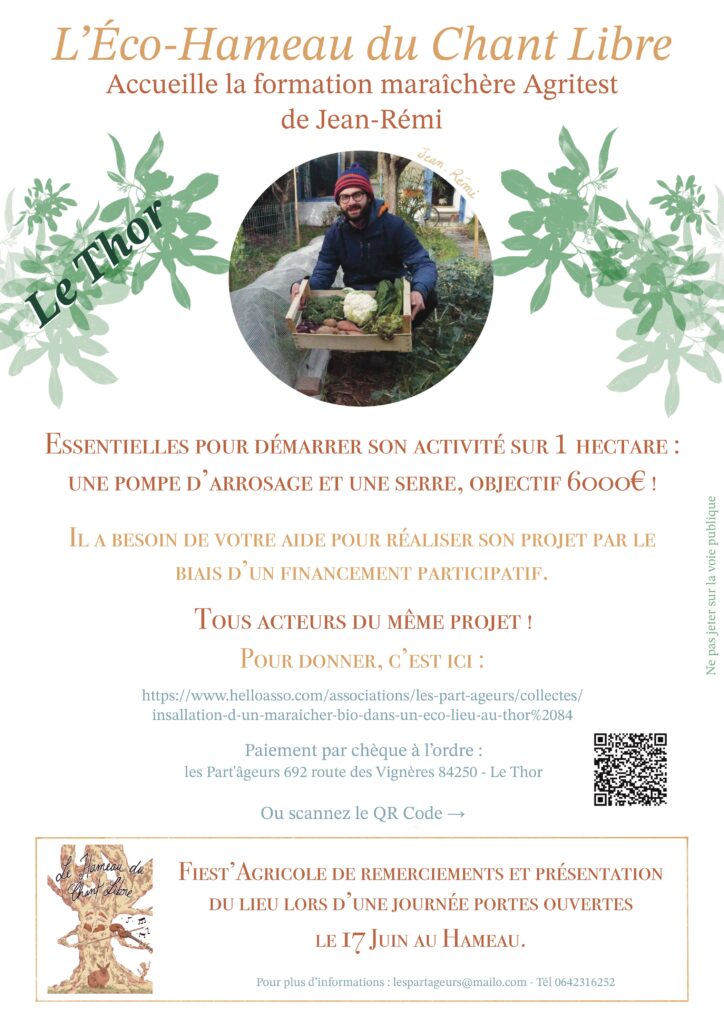 Financement participatif : Installation d’un maraicher bio dans un éco lieu au Thor (84)